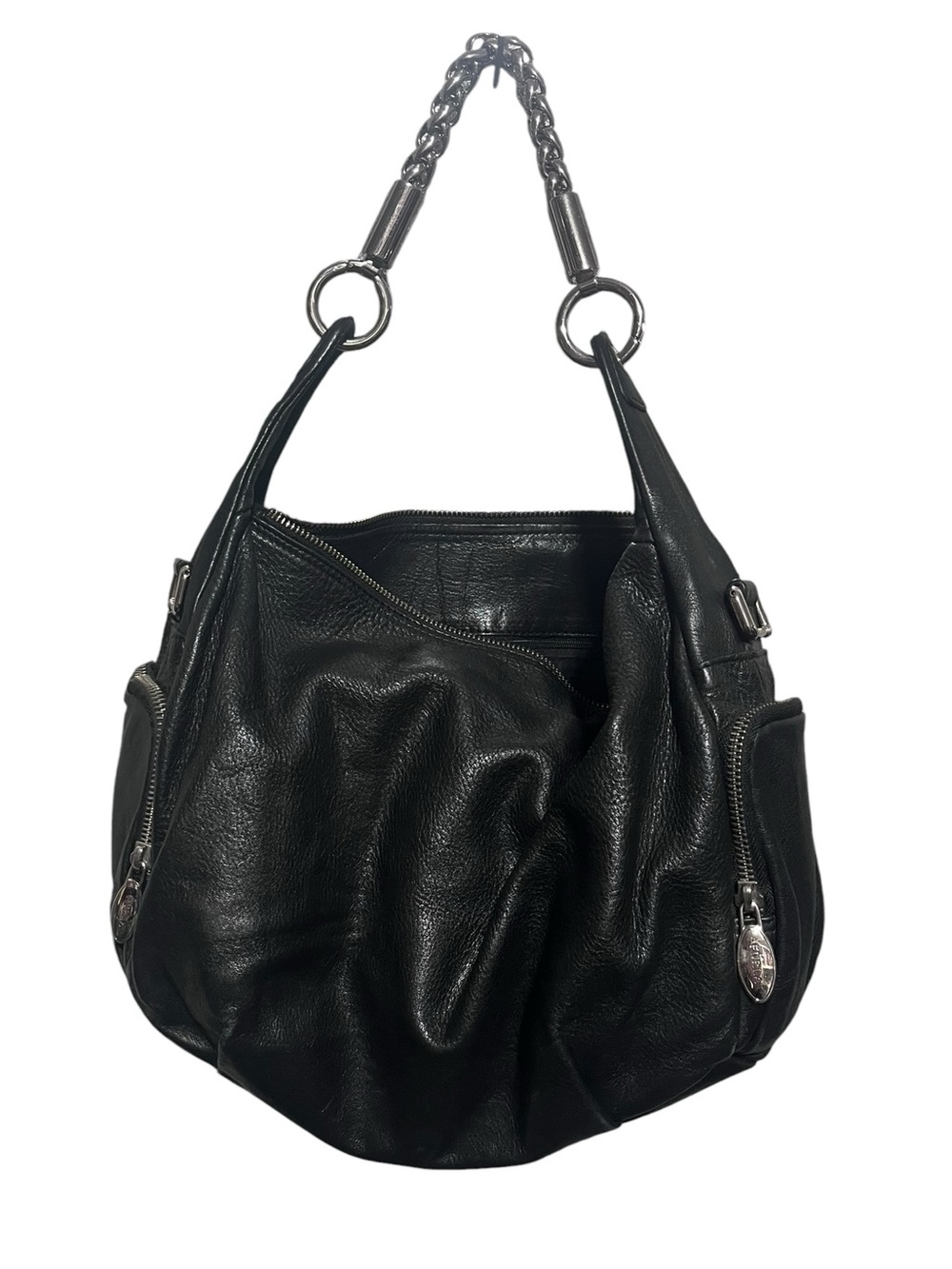 Furla Black Leather Hobo Shoulder Bag - Sleek Everyday Carry. Zipper Flaw